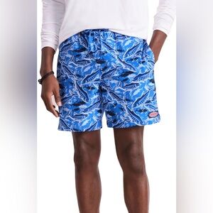 Vineyard Vines Chappy Swim Trunks 3XB Blue Fishing Print 7” NWT